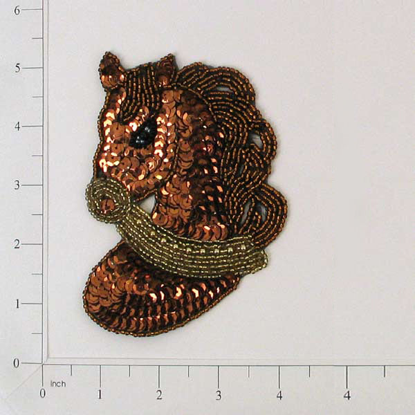 Horse Head Sequin Applique/Patch - Bronze Sequin & Beaded Appliques