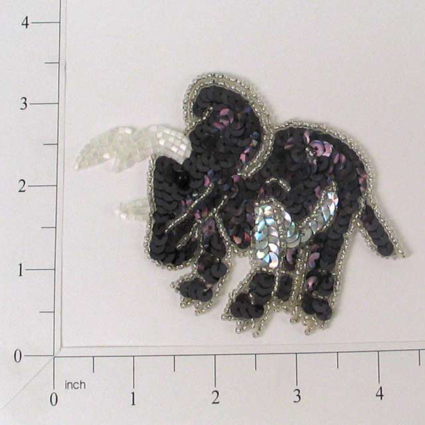 4 1/4" x 2 3/4" Troy Triceratop Sequin Applique/Patch - Black Appliques