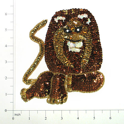 6" x 5 1/4" Lion Sequin Applique/Patch - Multi Colors Sequin & Beaded Appliques