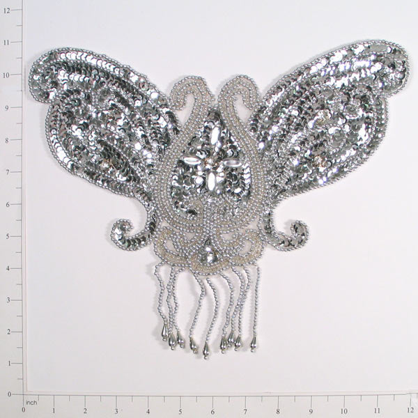 Designer Butterfly Sequin Applique/Patch Silver Sequin & Beaded Appliques