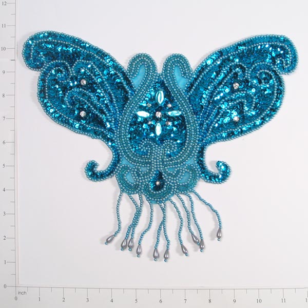 Designer Butterfly Sequin Applique/Patch Aqua Blue Sequin & Beaded Appliques