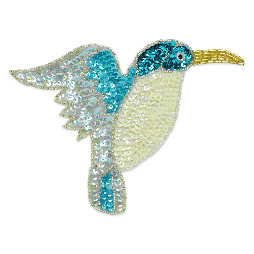 Hummingbird Beaded Sequin Applique/Patch 6 1/2" x 5" - Multi Colors Sequin & Beaded Appliques