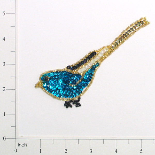 Blue Jay Sequin Applique - Small - Aqua Multi Sequin & Beaded Appliques