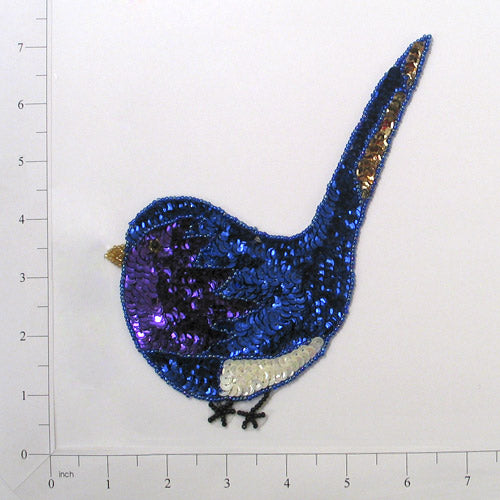 Blue Bird Sequin Applique/Patch - Blue Multi Sequin & Beaded Appliques