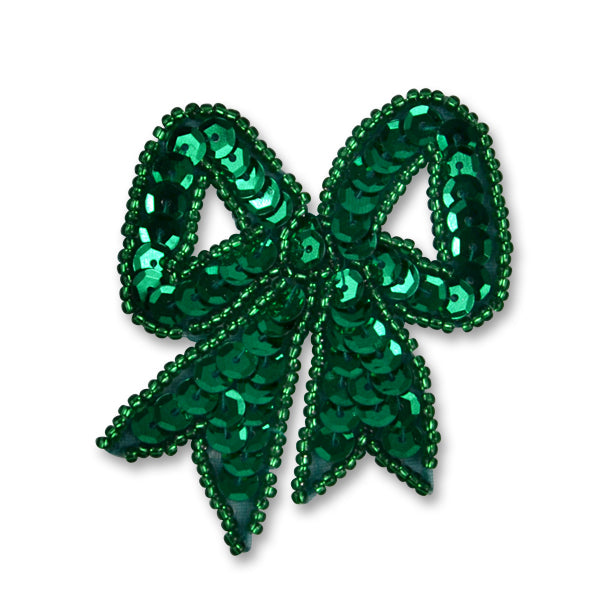 Bow Sequin Applique/Patch - Kelly Green Sequin & Beaded Appliques