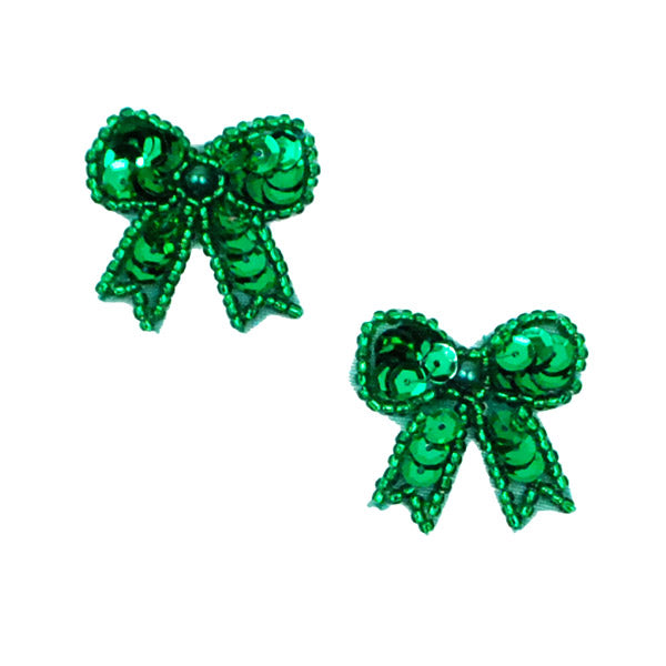 Bows Sequin Applique/Patch Pack of 2 Kelly Green Sequin & Beaded Appliques