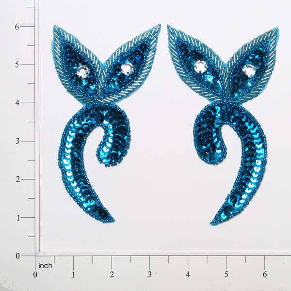 Emblem Sequin Applique Pack of 2 Aqua Blue Sequin & Beaded Appliques