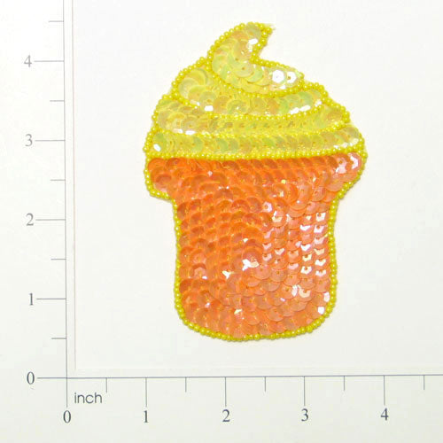 Cup of Ice Cream Sequin Applique/Patch - Yellow Multi Sequin & Beaded Appliques