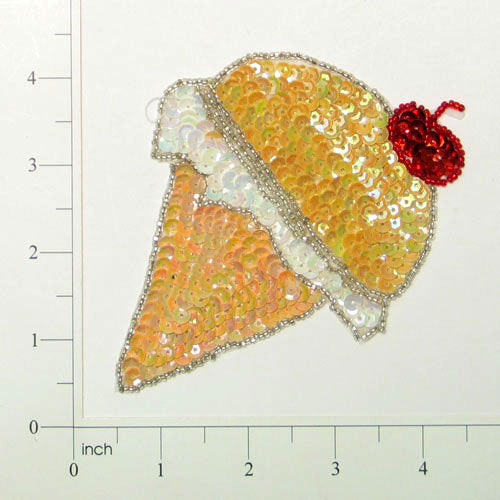 Ice Cream Cone Sequin Applique/Patch - Multi Colors Sequin & Beaded Appliques
