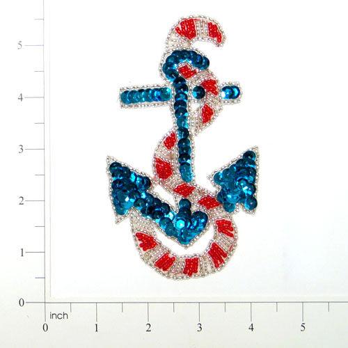5" x 2 3/4 Anchor Nautical Sequin Applique/Patch - Multi Colors Sequin & Beaded Appliques
