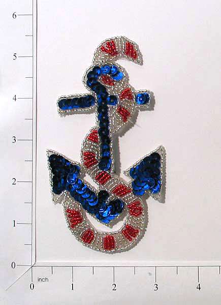 5" x 2 3/4" Anchor Nautical Sequin Applique/Patch - Multi Colors Sequin & Beaded Appliques