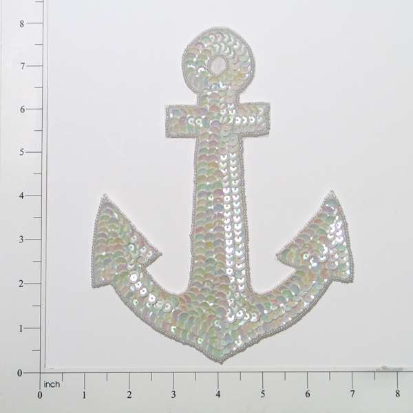Anchor Sequin Applique/Patch White Aurora Borealis Sequin & Beaded Appliques