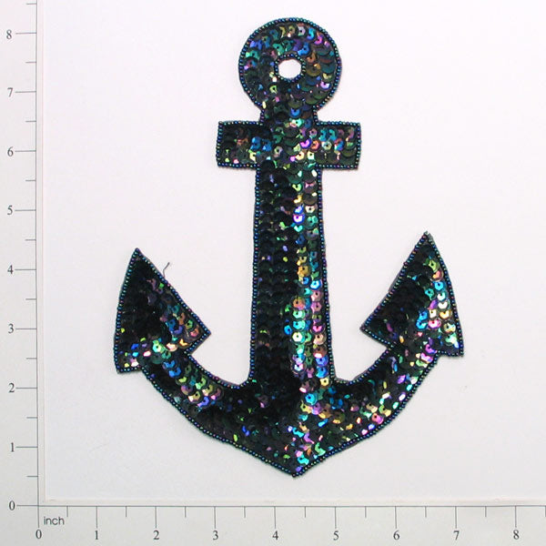 Anchor Sequin Applique/Patch Black Aurora Borealis Sequin & Beaded Appliques