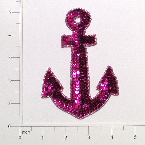 4 3/4" x 3 1/4" Anchor Sequin Applique/Patch Fuchsia Sequin & Beaded Appliques
