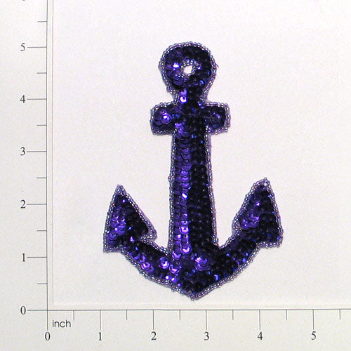 4 3/4" x 3 1/4" Anchor Sequin Applique/Patch Purple Sequin & Beaded Appliques