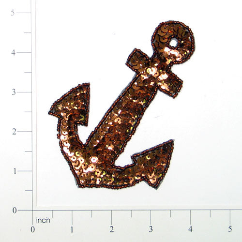 4 3/4" x 3 1/4" Anchor Sequin Applique/Patch Bronze Sequin & Beaded Appliques