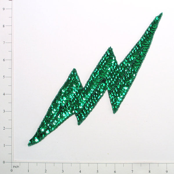 10 3/4" x 3 1/2" Lightning Bolt Sequin Applique/Patch Kelly Green Sequin & Beaded Appliques