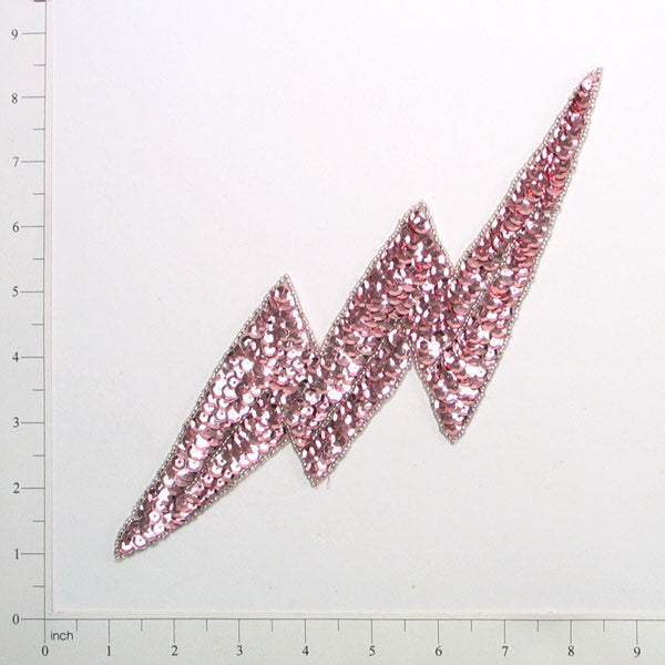 10 3/4" x 3 1/2" Lightning Bolt Sequin Applique/Patch Mauve Sequin & Beaded Appliques