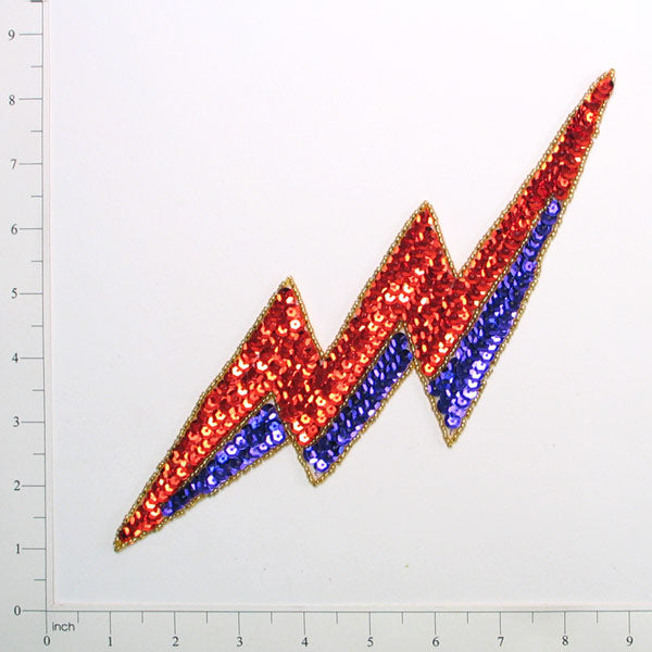 10 3/4" x 3 1/2" Lightning Bolt Sequin Applique/Patch Red Purple Sequin & Beaded Appliques