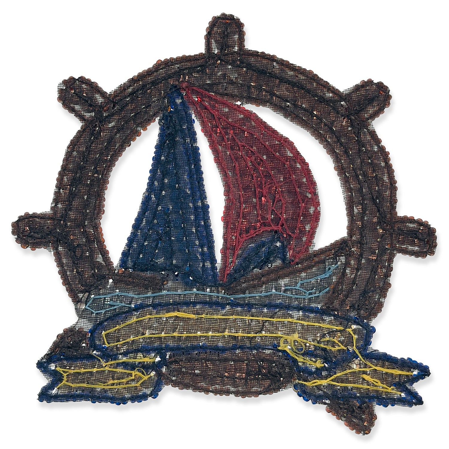Captains Wheel with Sailboat Sequin Applique - Multi Colors Sequin & Beaded Appliques