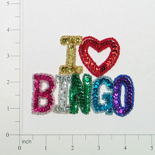 I Love Bingo Sequin Applique/Patch - Multi Colors Sequin & Beaded Appliques