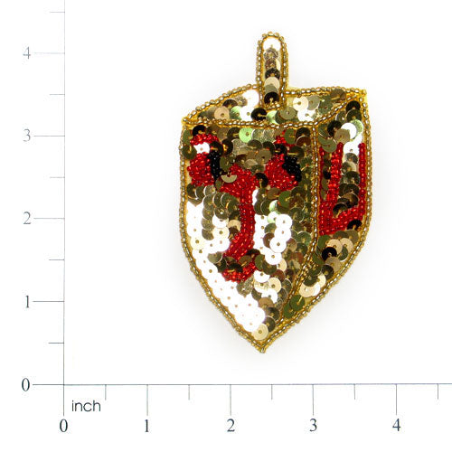 Jewish Dreidel Sequin Applique/Patch Gold Multi Sequin & Beaded Appliques