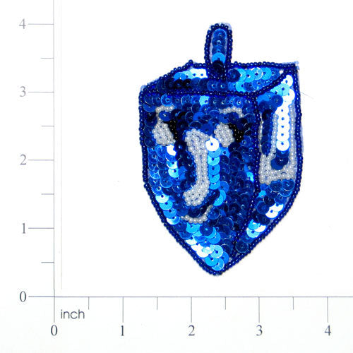 Jewish Dreidel Sequin Applique/Patch Royal Blue Sequin & Beaded Appliques