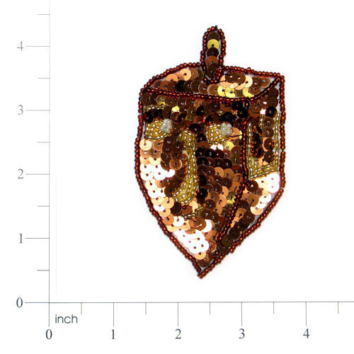 Jewish Dreidel Sequin Applique/Patch Bronze Sequin & Beaded Appliques