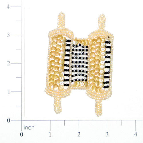 Jewish Torah Scroll Sequin Applique/Patch Beige Sequin & Beaded Appliques
