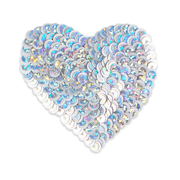 Heart Starlight Sequin Applique/Patch - SM887FSM Silver Sequin & Beaded Appliques