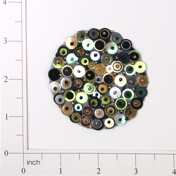 2 3/4" x 2 3/4" Circle Bead and Sequin Applique/Patch Black Gold Sequin & Beaded Appliques