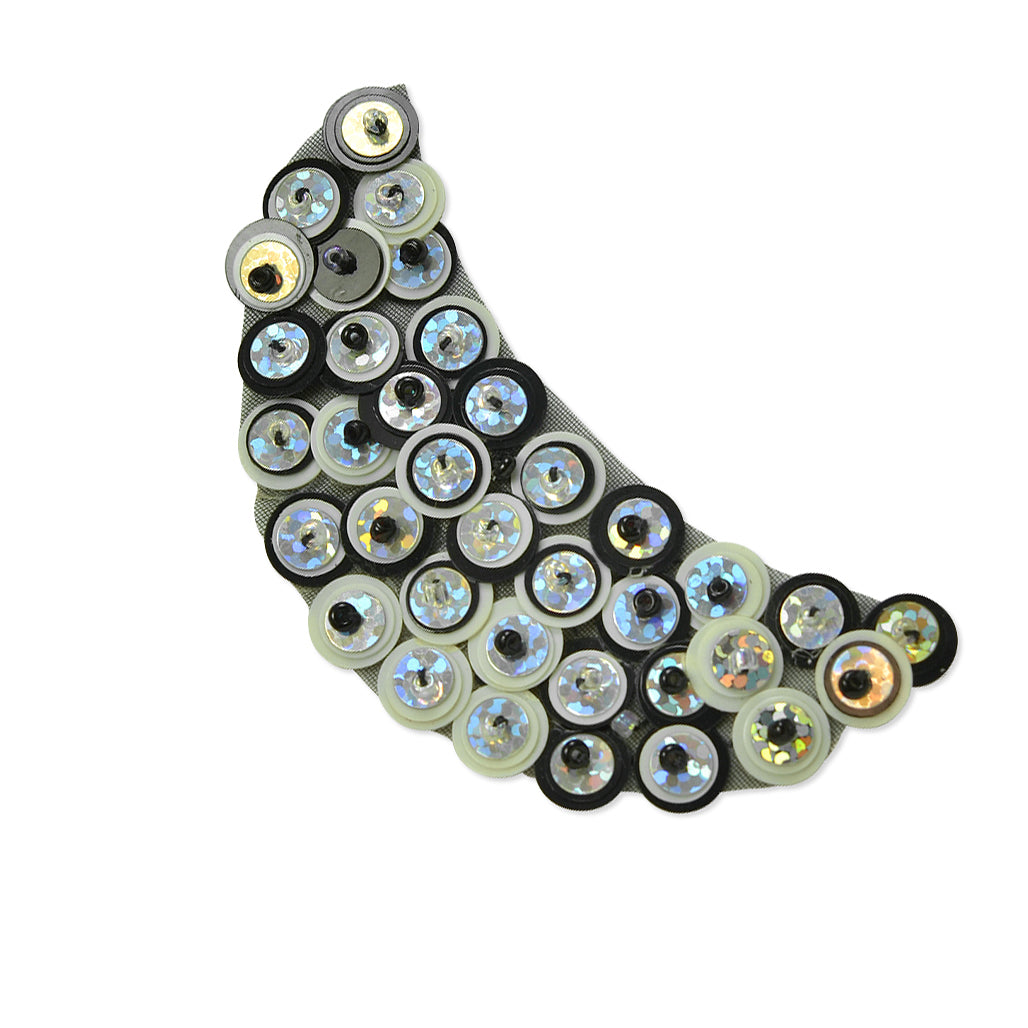 Beaded Sequin Half Moon Applique/Patch 3" x 1 1/4" Black Silver Sequin & Beaded Appliques