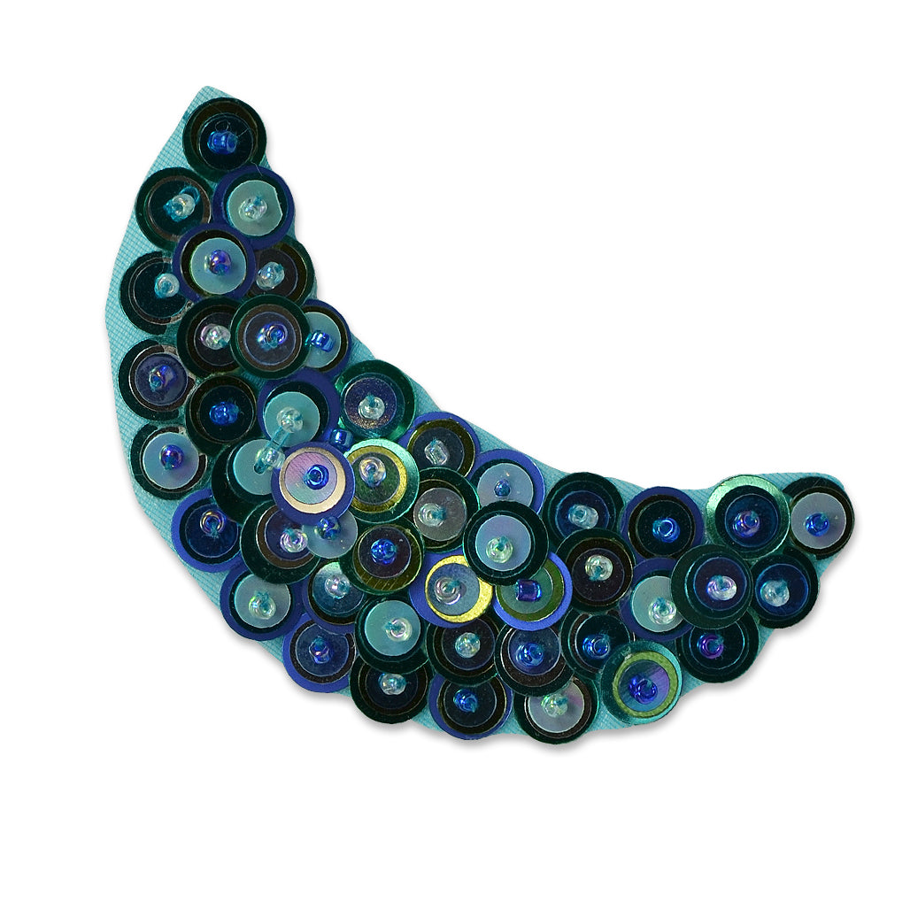 Beaded Sequin Half Moon Applique/Patch 3" x 1 1/4" Blue Multi Sequin & Beaded Appliques