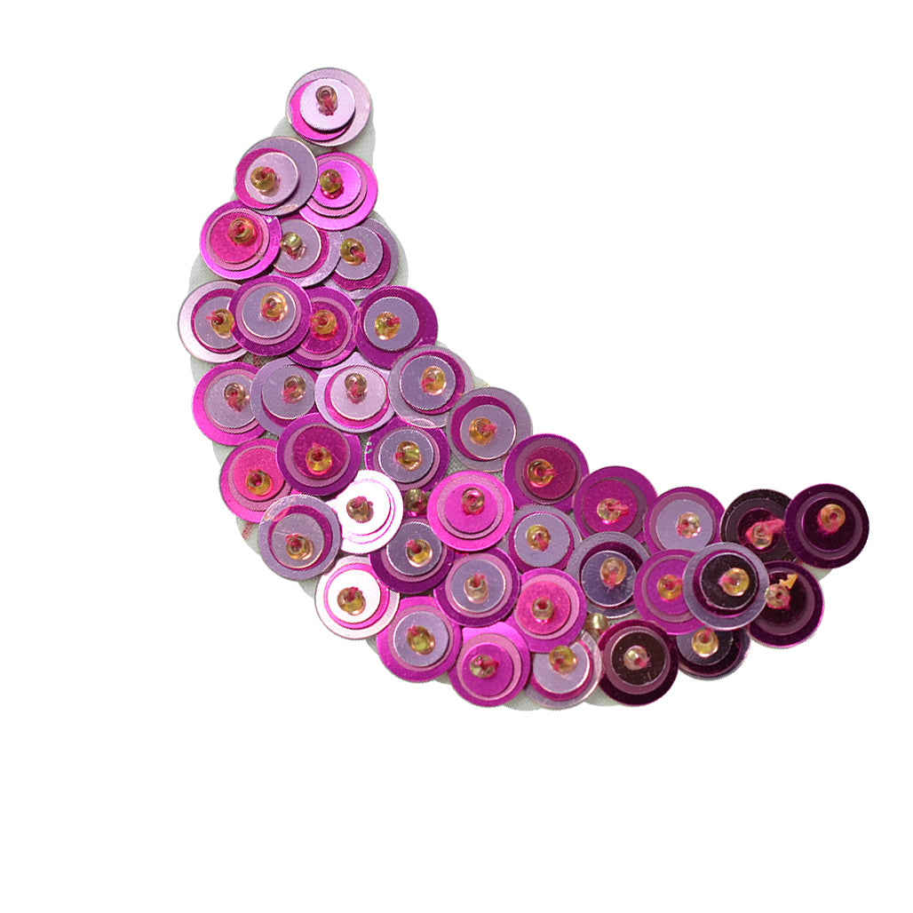 Beaded Sequin Half Moon Applique/Patch 3" x 1 1/4" Fuchsia Multi Sequin & Beaded Appliques
