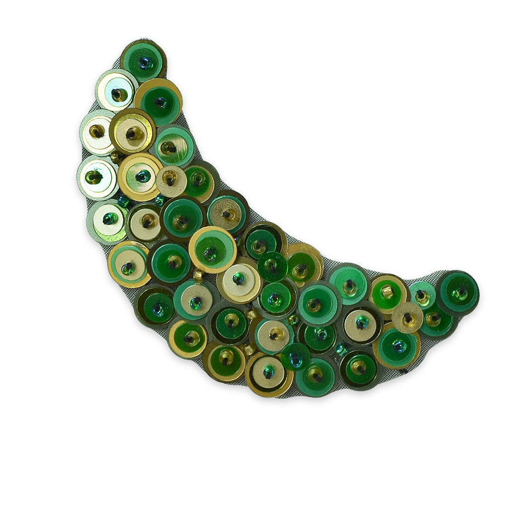 Beaded Sequin Half Moon Applique/Patch 3" x 1 1/4" Green Multi Sequin & Beaded Appliques