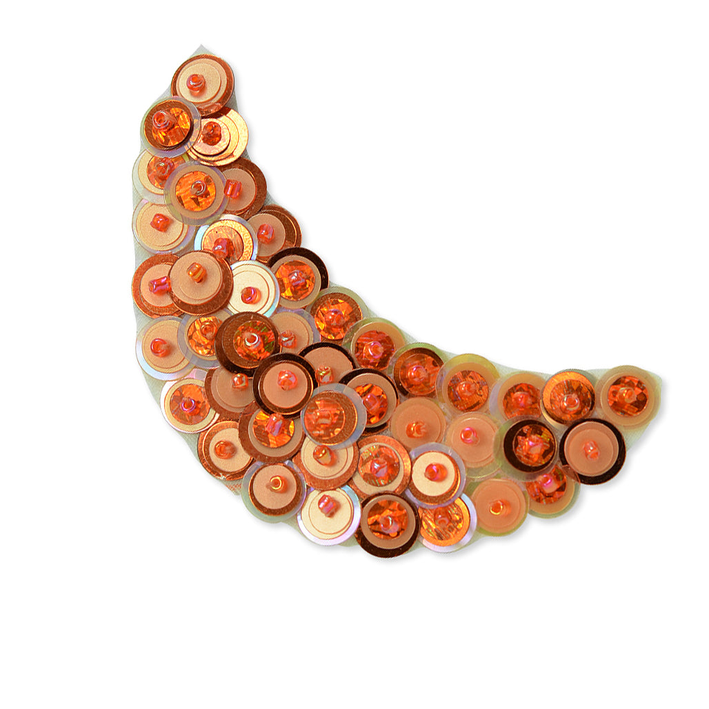 Beaded Sequin Half Moon Applique/Patch 3" x 1 1/4" Orange Sequin & Beaded Appliques