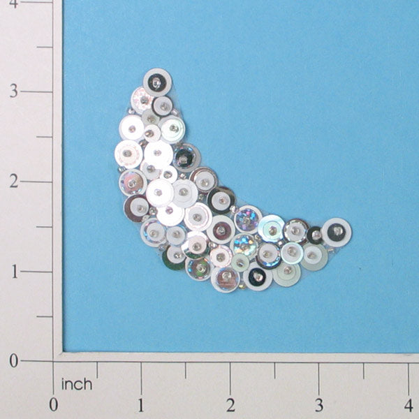 Beaded Sequin Half Moon Applique/Patch 3" x 1 1/4" Silver Sequin & Beaded Appliques
