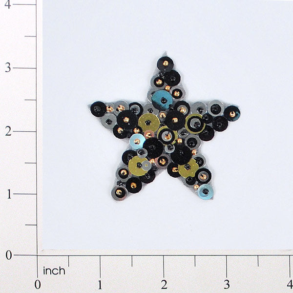 2 1/4" x 2 1/4" Star Bead and Sequin Applique/Patch Black Gold Sequin & Beaded Appliques