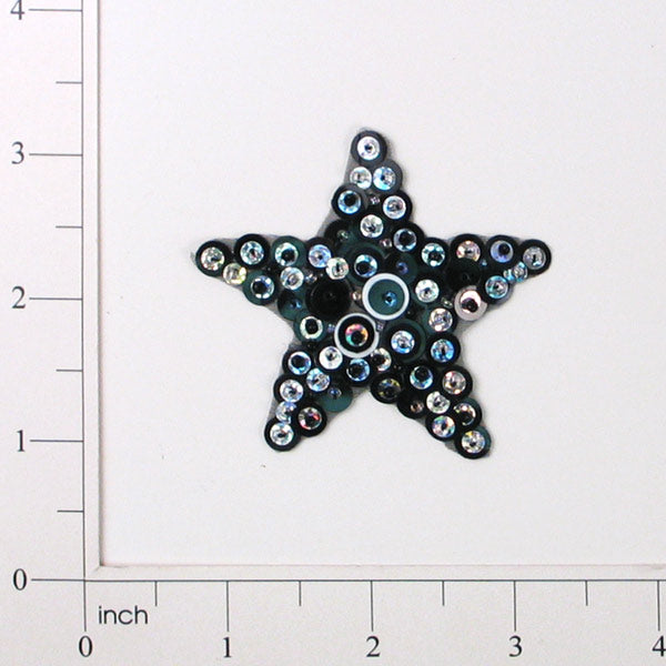 2 1/4" x 2 1/4" Star Bead and Sequin Applique/Patch Black Silver Sequin & Beaded Appliques