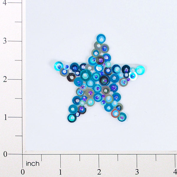 2 1/4" x 2 1/4" Star Bead and Sequin Applique/Patch Blue Multi Sequin & Beaded Appliques