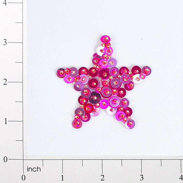 2 1/4" x 2 1/4" Star Bead and Sequin Applique/Patch Fuchsia Multi Sequin & Beaded Appliques