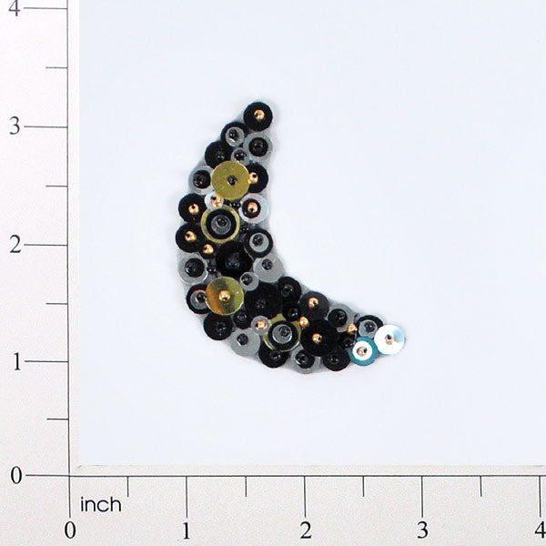 2 1/2" x 7/8" Half Moon Bead and Sequin Applique/Patch Black Gold Sequin & Beaded Appliques