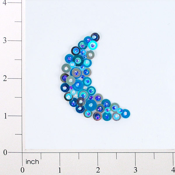2 1/2" x 7/8" Half Moon Bead and Sequin Applique/Patch Blue Multi Sequin & Beaded Appliques