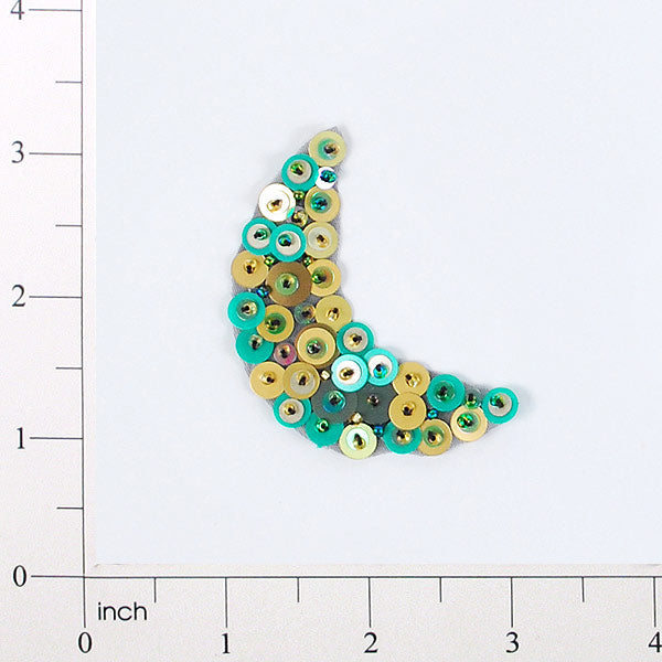 2 1/2" x 7/8" Half Moon Bead and Sequin Applique/Patch Green Multi Sequin & Beaded Appliques