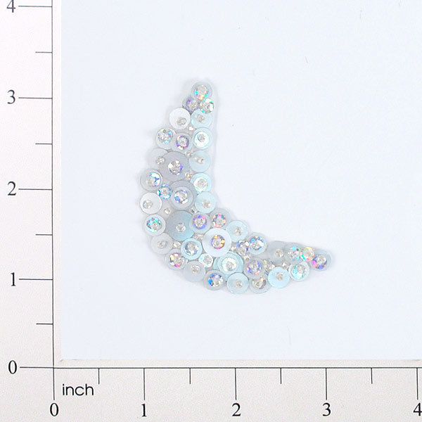 2 1/2" x 7/8" Half Moon Bead and Sequin Applique/Patch Silver Sequin & Beaded Appliques