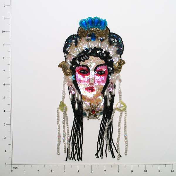 Oriental Lady Face Sequin Applique/Patch - Multi Colors Sequin & Beaded Appliques
