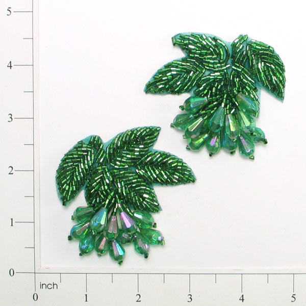 Celebration Beaded Applique Pack of 2 Kelly Green Sequin & Beaded Appliques