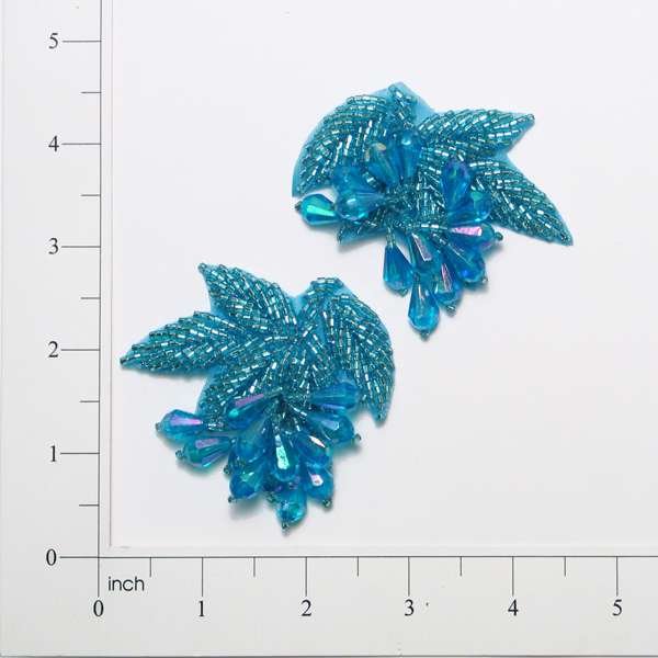 Celebration Beaded Applique Pack of 2 Aqua Blue Sequin & Beaded Appliques