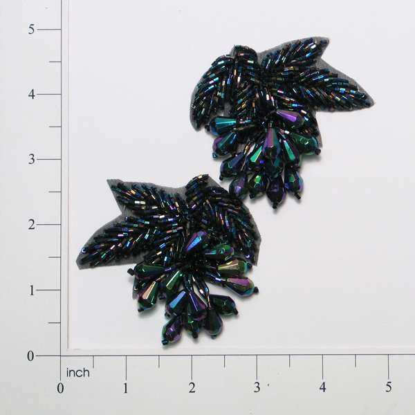 Celebration Beaded Applique Pack of 2 Black Aurora Borealis Sequin & Beaded Appliques