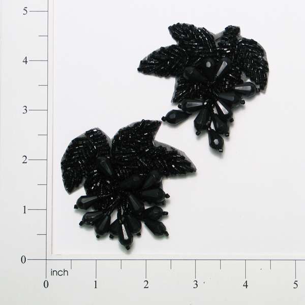 Celebration Beaded Applique Pack of 2 Black Sequin & Beaded Appliques